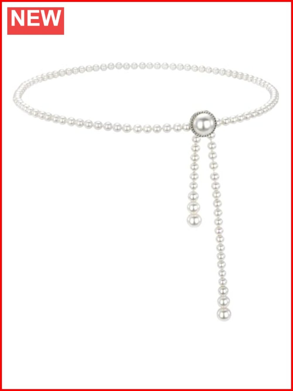 Pearl Metal Waist Chain Belt Adjustable Body Link Belt for Dresses Jeans